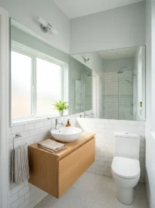 Large mirror making small bathroom appear bigger