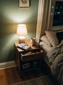 Minimal nightstand reducing clutter
