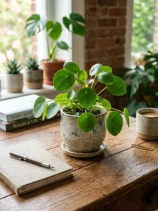 Indoor plant bringing life to rustic workspace
