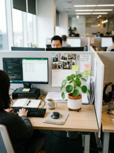Mini plant bringing life to office cubicle