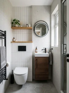 Compact fixtures fitting perfectly in small bathroom