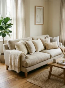 Textured pillows adding comfort and style to living room