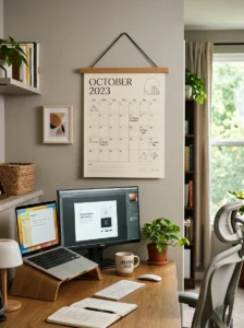 Wall calendar keeping workspace organized