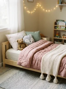 Soft bedding creating comfortable sleep space for toddler