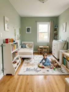 Secure furniture placement improving safety in toddler room