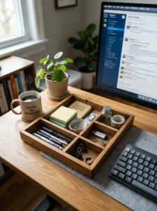 Tray grouping desk items neatly
