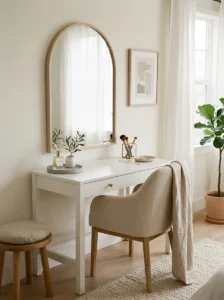 Neutral color palette vanity setup for clean look