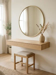 Single decor piece on clean vanity setup
