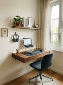 Wall-mounted desk saving space in small office