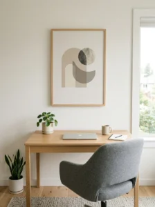 Minimalist wall art in calm nurse office