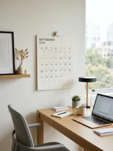 Functional wall calendar in modern office decor