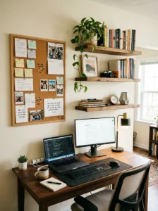 Wall storage maximizing workspace area