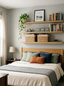 Vertical storage maximizing small bedroom