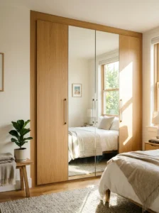 Mirror panels making bedroom feel bigger