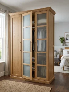 Glass panels adding modern touch to wardrobe
