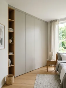 Minimal handles creating clean wardrobe look