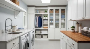 Laundry room zones for washing and folding