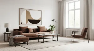 Brown and white living room design