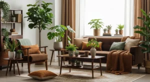 Brown and green living room design