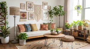 Mixed material boho living room