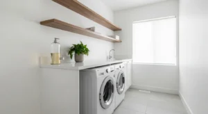 Light color small laundry room design