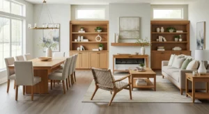 Matching furniture tones in combo room