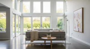 Open Japandi living room layout