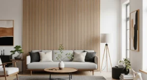 Wood slat Japandi living room