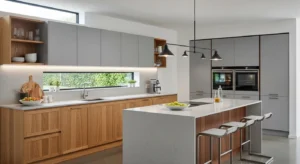 Mixed material kitchen cabinets