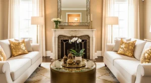 Metallic accents French country living room
