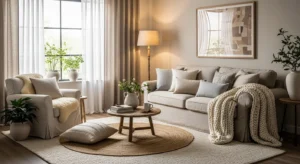 Layered textiles living room