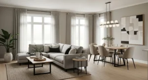 Consistent color palette living dining room combo