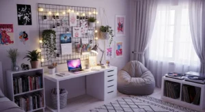 Grid wall teen room