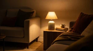 Corner lighting adding depth to living room space