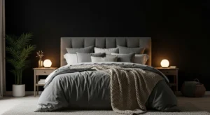 Cozy black wall bedroom textiles
