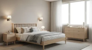 Greige wall neutral bedroom design