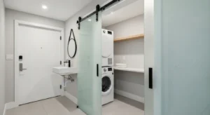 Sliding door for small laundry room space saving