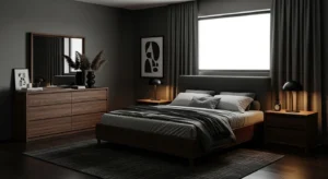 Dark wood bedroom