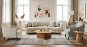 Curved furniture French country living room