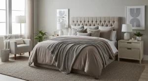 Taupe and grey earthy bedroom design