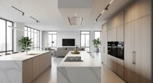 Hidden appliances in open kitchen living room