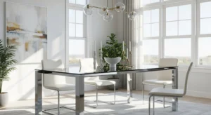 Glass dining table for modern airy space