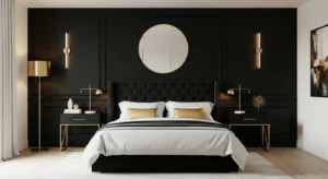 Black and gold bedroom accent wall