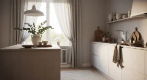 Soft textiles in Scandinavian kitchen
