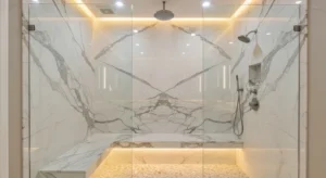 Natural stone shower wall design