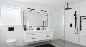 White and black bathroom color scheme
