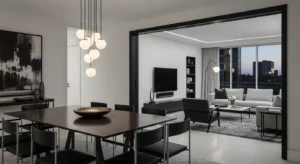 Statement lighting dining area combo space