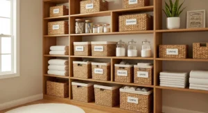 Basket storage in small laundry room