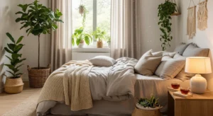 Plant decor neutral bedroom design