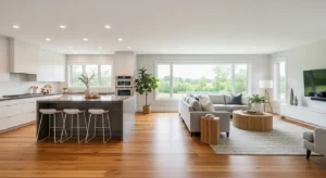 Seamless flooring open concept design